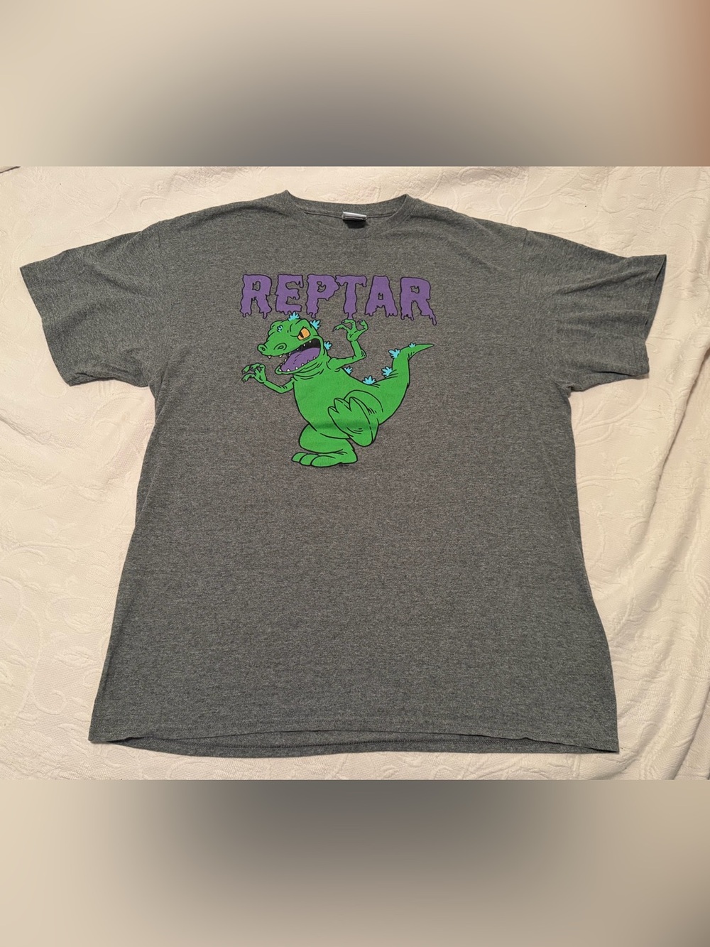 Vintage Junk Food Rugrats Reptar Graphic Tee Men's L Gray Crew Neck 100% Cotton